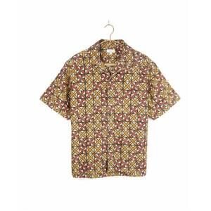 NEW UMBER & OCHRE men's khushi camp shirt in mustard pinwheel